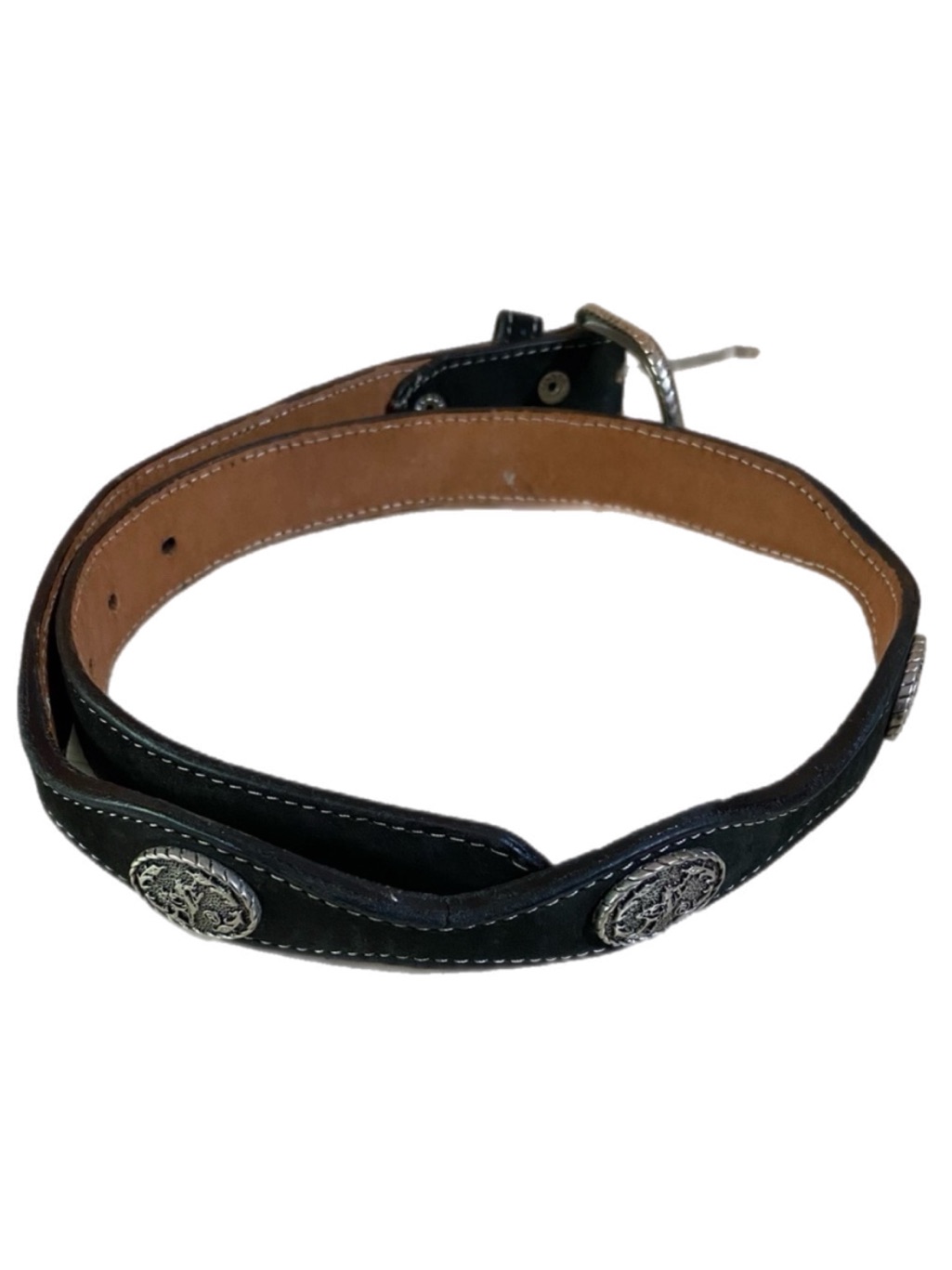 Western Leather Suede Slinger Black Belt Rivets Cowboy Unisex Suede Rodeo Sz 28